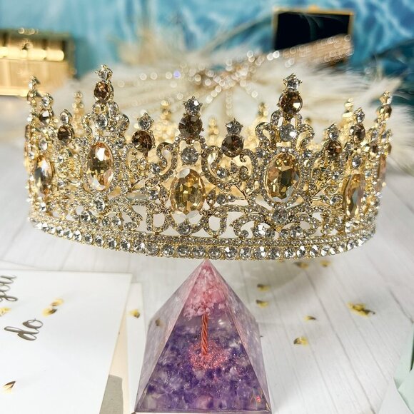 Champagne Rhinestone Crown, Baroque Bride Crown, Wedding Headpiece, Party Crown - Picture 1 of 5